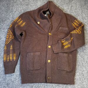 Pendleton Mens Shawl Collar Cardigan Harding Sweater Brown Cotton Button Up Sm
